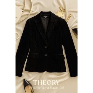 Theory Luxury Black Velvet Pinstripe Blazer Suit Jacket Womens Sz XS 100% Cotton